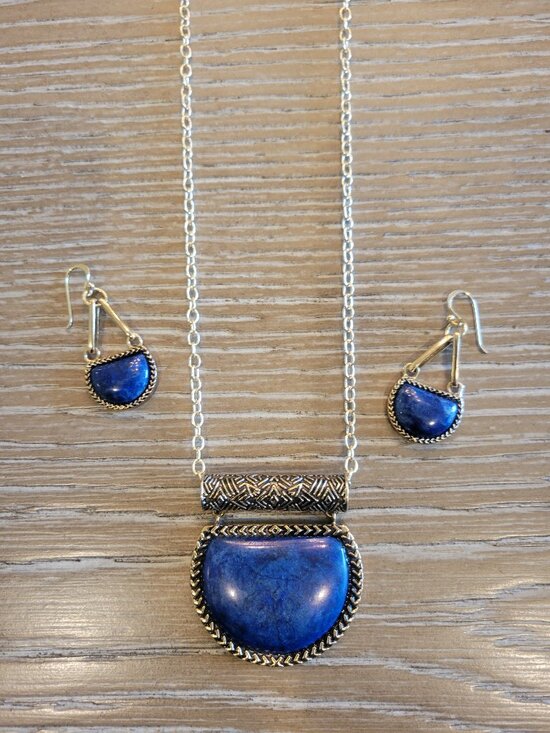 Studio Barse Jewelry - Barse Thailand Lapis Lazuli Necklace & Earrings Set Blue Stone Boho
